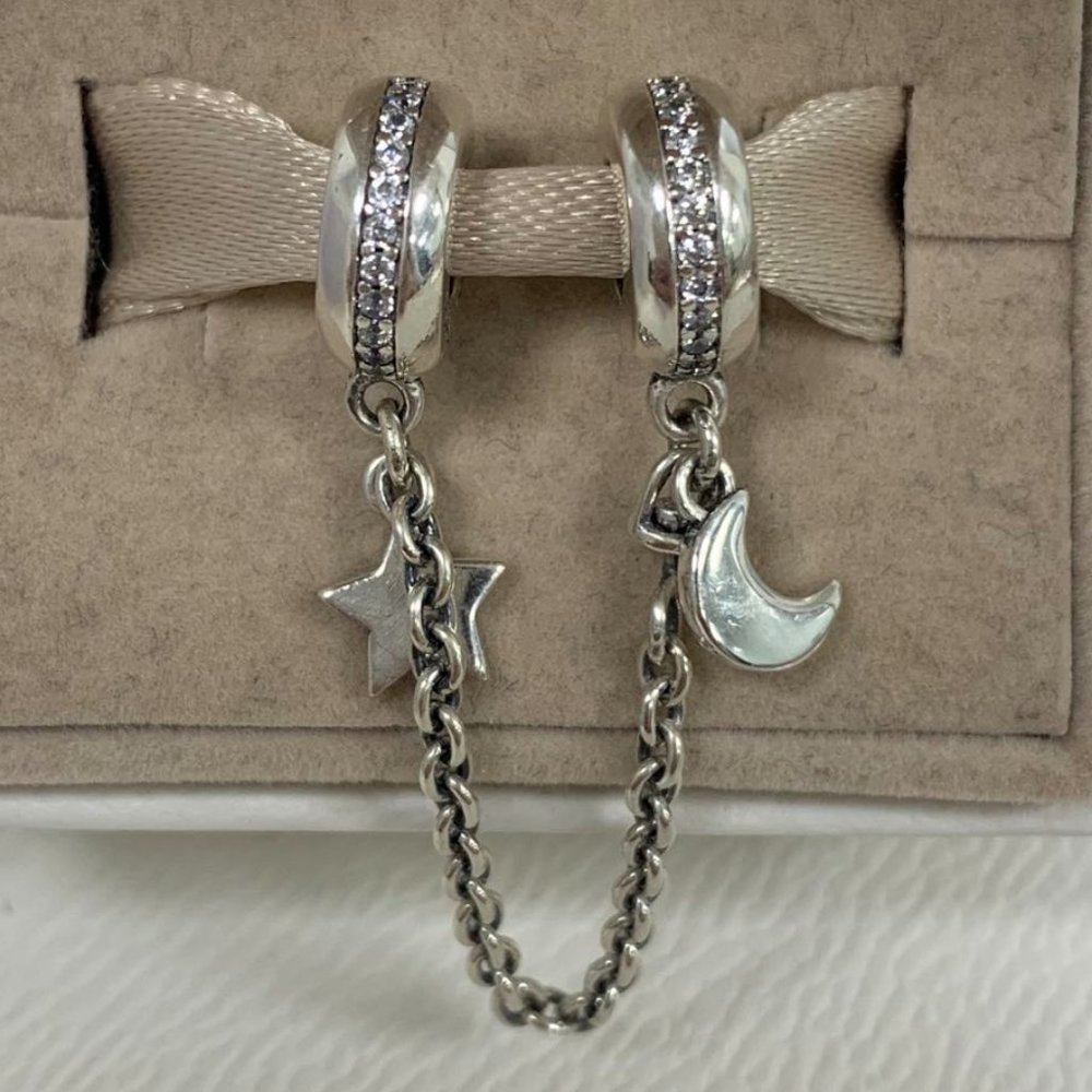 Pandora Half Moon and Star Safety Chain Charm